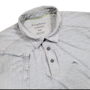 Tommy Bahama Gray IslandZone Polo Mens Medium Subtle Marlin Logo Short Sleeve